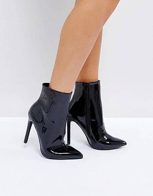 Public Desire Harlee High Shine Black Heeled Ankle Boots