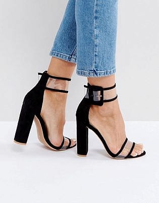Public Desire Mission Black Clear Strap Block Heeled Sandals