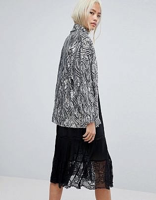 Religion High Neck Jacket In Sequin