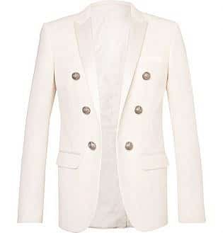 Slim Fit Double Breasted Satin Trimmed Wool Twill Blazer