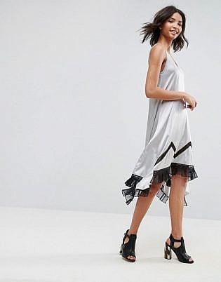 To Be Adored Ada Silk Asymmetric Slip Dress With Lace Hem