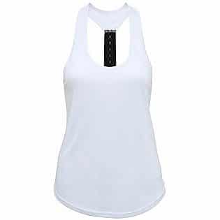 (UK8 - X-Small, White) - Womens Fitness Tank Top Running Vest Ladies Active Wear Gym Sleeveless Sports Shirt