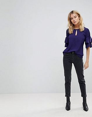 Vila Keyhole Blouse With Tiered Sleeve