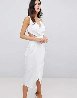 Asos Cami Satin Midi Pencil Dress With Side Cut Out