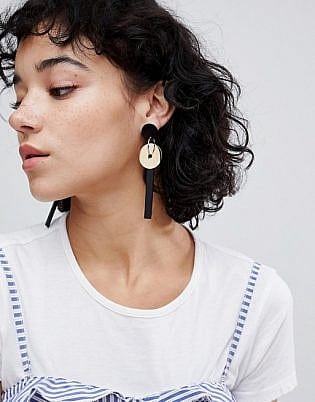 Asos Disc And Resin Shape Drop Earrings