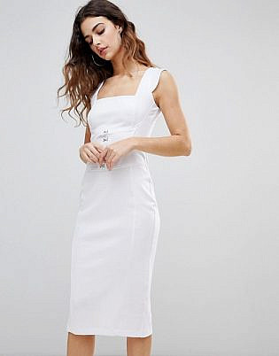 Asos Seamed Midi Dress With Hook And Eye Corset Detail
