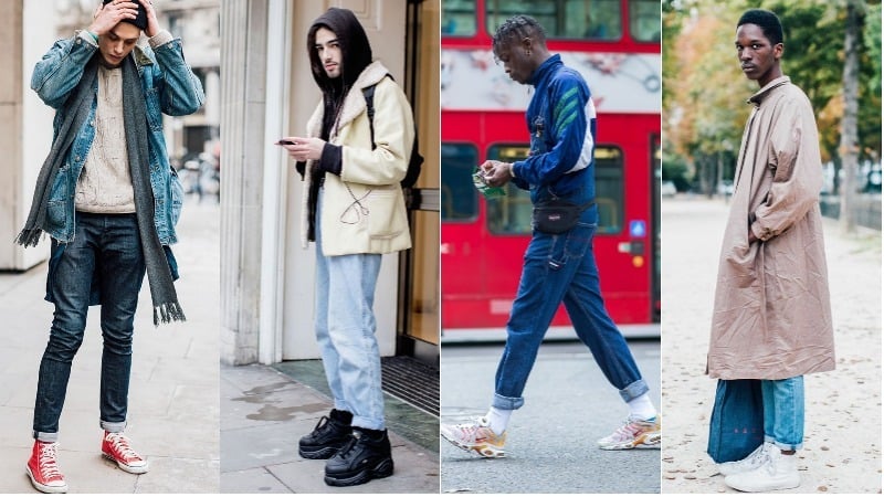 blue sneakers with jeans