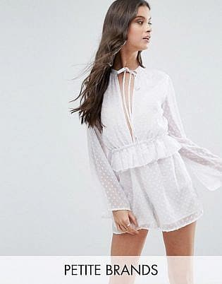 Boohoo Petite Ruffle Waist Dobby Playsuit