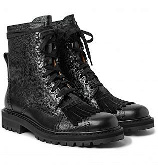 Dries Van Noten Calf Hair Trimmed Pebble Grain Leather Kiltie Brogue Boots7