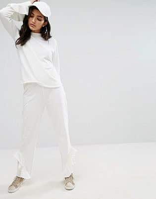 Daisy Street Lightweight Joggers With Ruffle Trim Leg Co Ord
