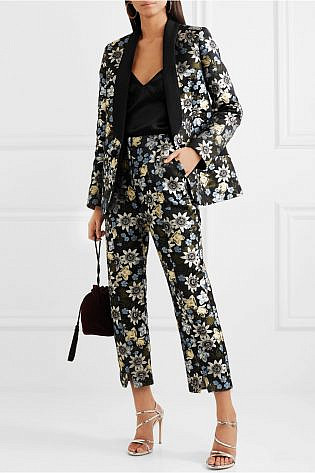 Erdem Syrah Cropped Floral Jacquard Slim Leg Pants