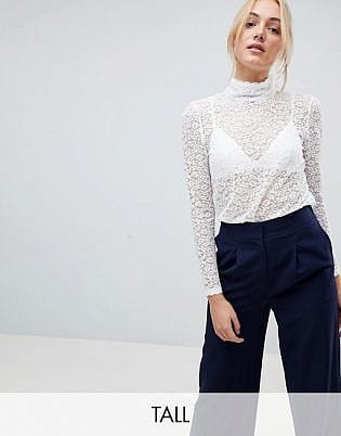 Fashion Union Tall High Neck Top In All Over Lace