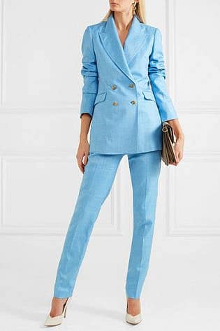 Gabriela Hearst Angela Double Breasted Wool, Silk And Linen Blend Blazer Light Blue