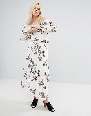 J.o.a Off Wrap Front Midi Skirt With Floral Embroidery Co Ord