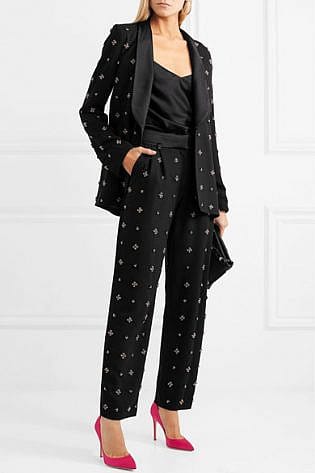 Koché Embellished Satin Trimmed Crepe Blazer Black