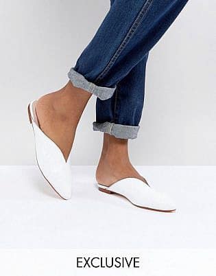 Office Farah White Leather Slip On Flat Mules