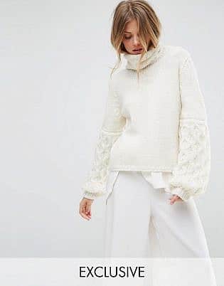 Oneon Hand Knitted Textured Sleeve Jumper