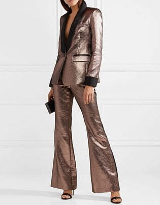 Rachel Zoe Bruno Grosgrain Trimmed Metallic Jacquard Flared Pants