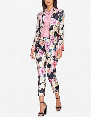 Tahari Asl Satin Floral Print Blazer & Satin Pants