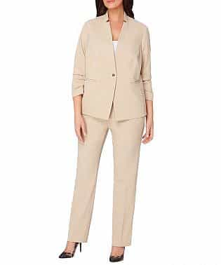 Tahari By Arthur S. Levine Plus Size Ruched 3:4 Sleeve Pant Suit