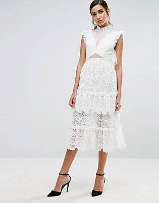Three Floor Tiered Midi Lace Dress