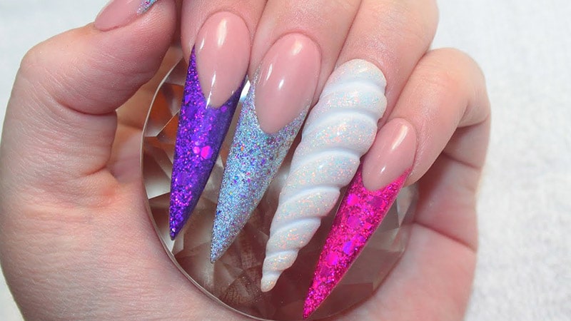 3. Glitter Unicorn Stiletto Nails - wide 9