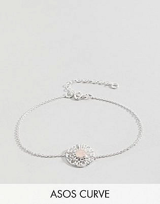 Asos Curve Sterling Silver Faux Rose Quartz Fine Chain Bracelet