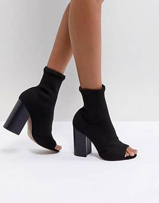 Asos Design Even Knit Peep Toe Heeled Boots
