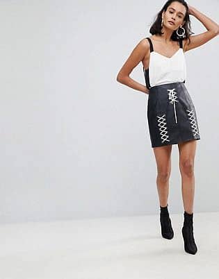 Asos Leather Look Mini Skirt With Lace Up Detail