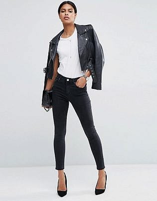 Asos Ridley High Waist Skinny Jeans In Washed Black