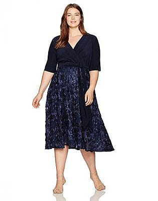 Alex Evenings Plus Size T Length Dress With Rosette Skirt