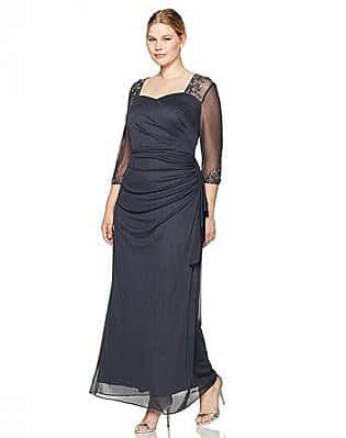 Alex Evenings Women's Plus Size Long Dress With Beaded Illusion Neckline