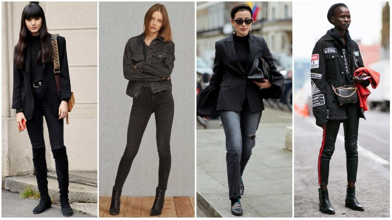 all black denim outfits