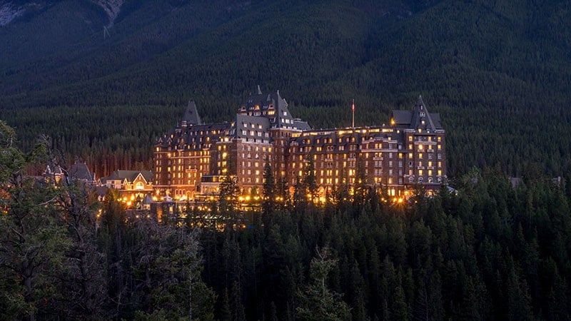 Night In Banff National Park With The Banff Springs Hotel In The