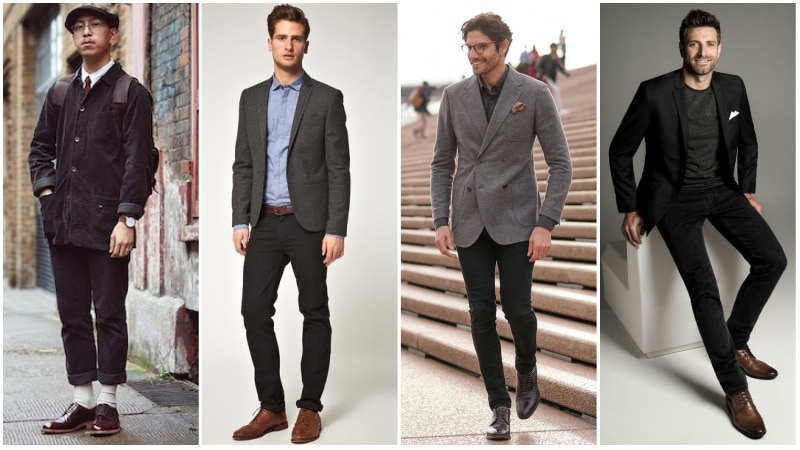 black dress shoes with grey pants