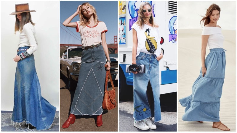 maxi denim skirts