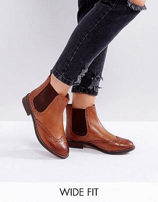Dune London Wide Fit Quentons Leather Chelsea Flat Ankle Boots