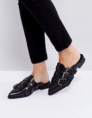 Intentionally Blank Parliament Black Buckle Flat Mules