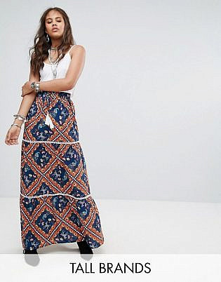 Kiss The Sky Tall Festival Maxi Skirt With Tassel Ties In Tiger Tile Print