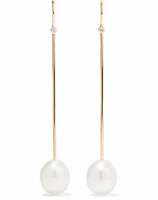 Mizuki 14 Karat Gold, Pearl And Diamond Earrings