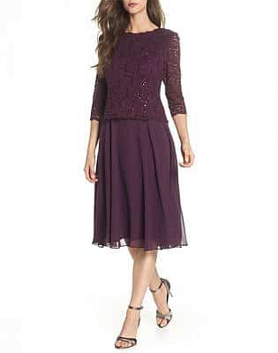 Mock Two Piece Tea Length Dress