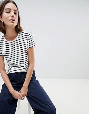 People Tree Organic Fairtrade Cotton T Shirt In Breton Stripe With Love Slogan