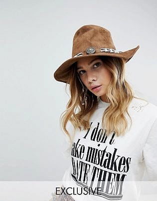 Sacred Hawk Fedora Hat With Western Details In Faux Leather