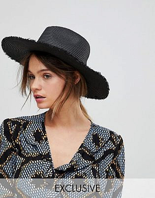 South Beach Black Straw Fedora Hat