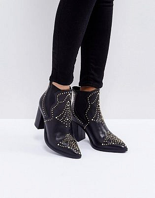 Steve Madden Himmel Leather Studded Heeled Boots
