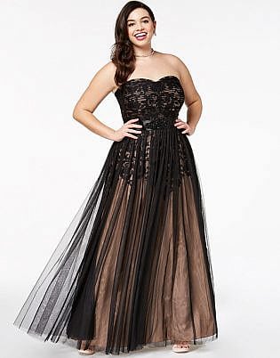 Trendy Plus Size Strapless Tulle Overlay Ball Gown