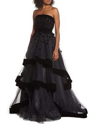 Velvet Trim Strapless Ballgown