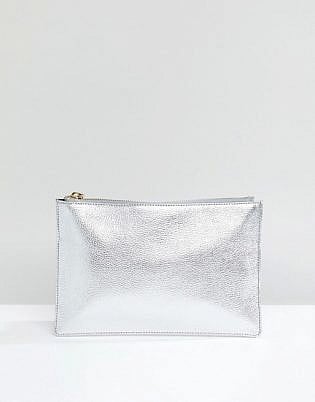 Whistles Metallic Silver Tumbled Small Clutch