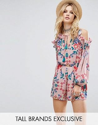 White Cove Tall Allover Printed Cold Shoulder Playsuit