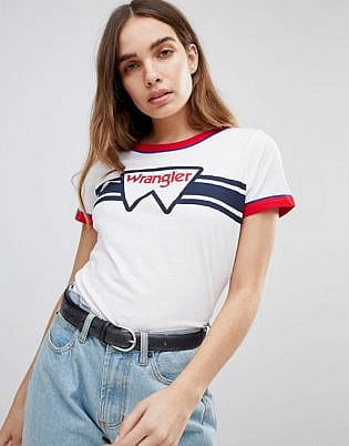 Wrangler Stripe Logo Ringer T Shirt